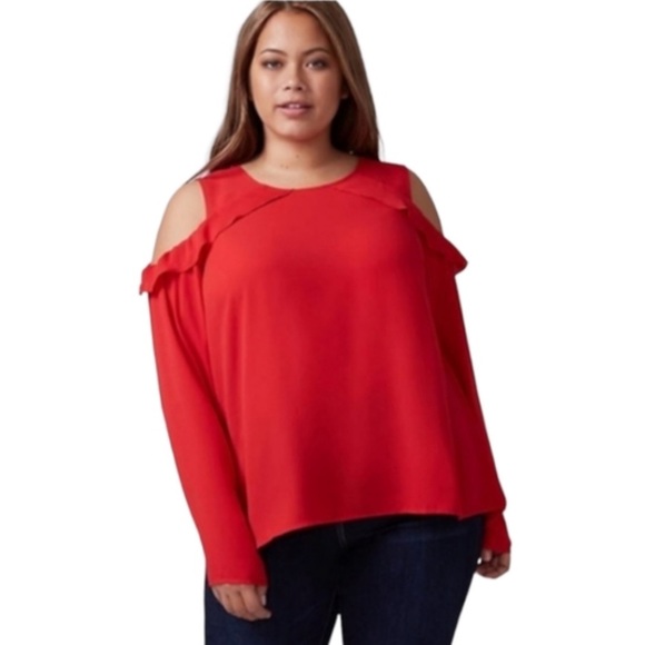 Lane Bryant Tops - Lane Bryant Red Cold Shoulder Blouse Size 26